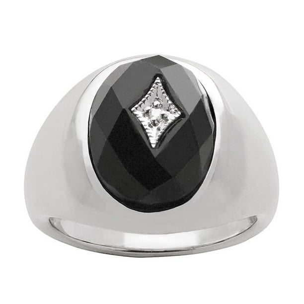 Sterling Silver Gents' Ring w/Square-shaped Black Onyx & 6 Cubic Zirconia Stones Sterling Silver Gents' Ring w/Square-shaped Black Onyx & 6 Cubic Zirconia Stones
